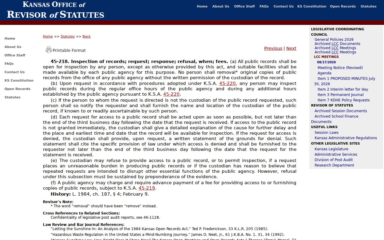 Smith County civil court docket Kansas inspection law