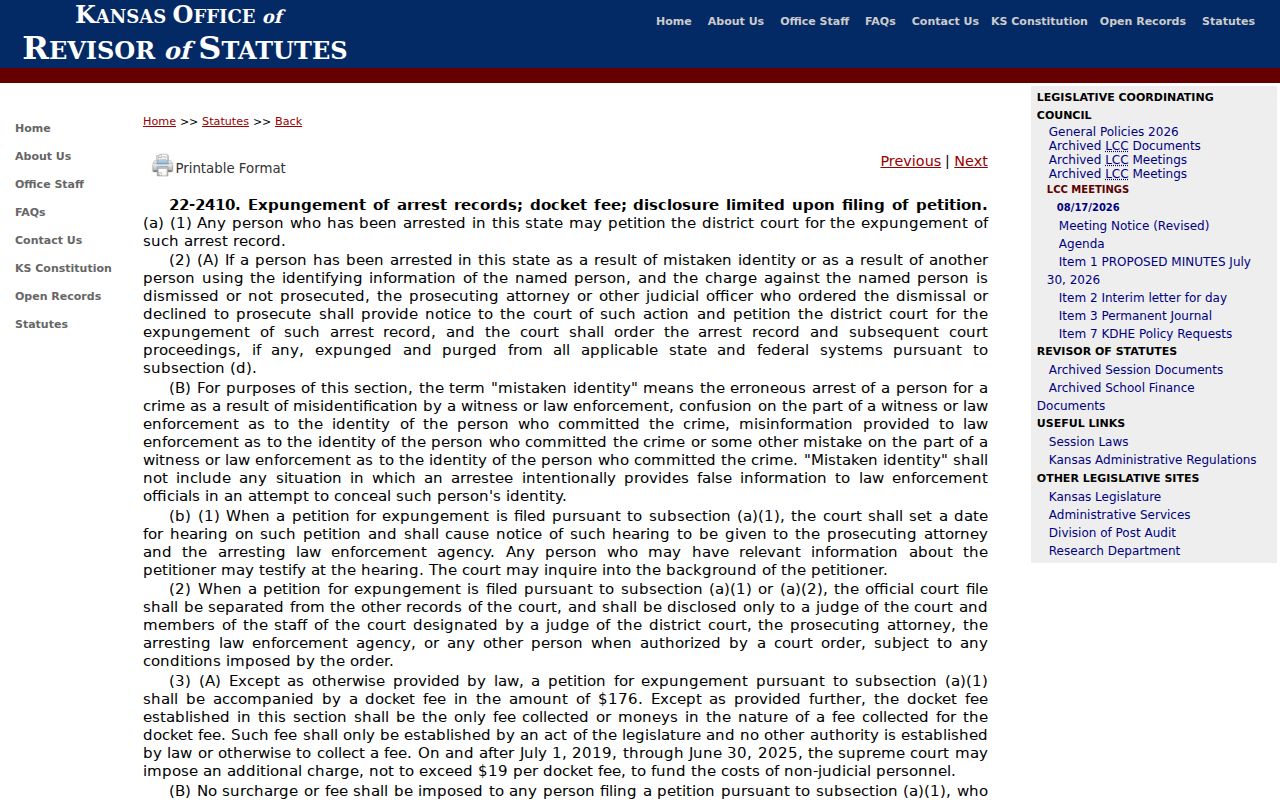 Smith County criminal docket arrest expungement law