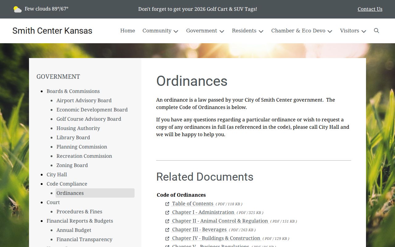 Smith Center court records city ordinance archive