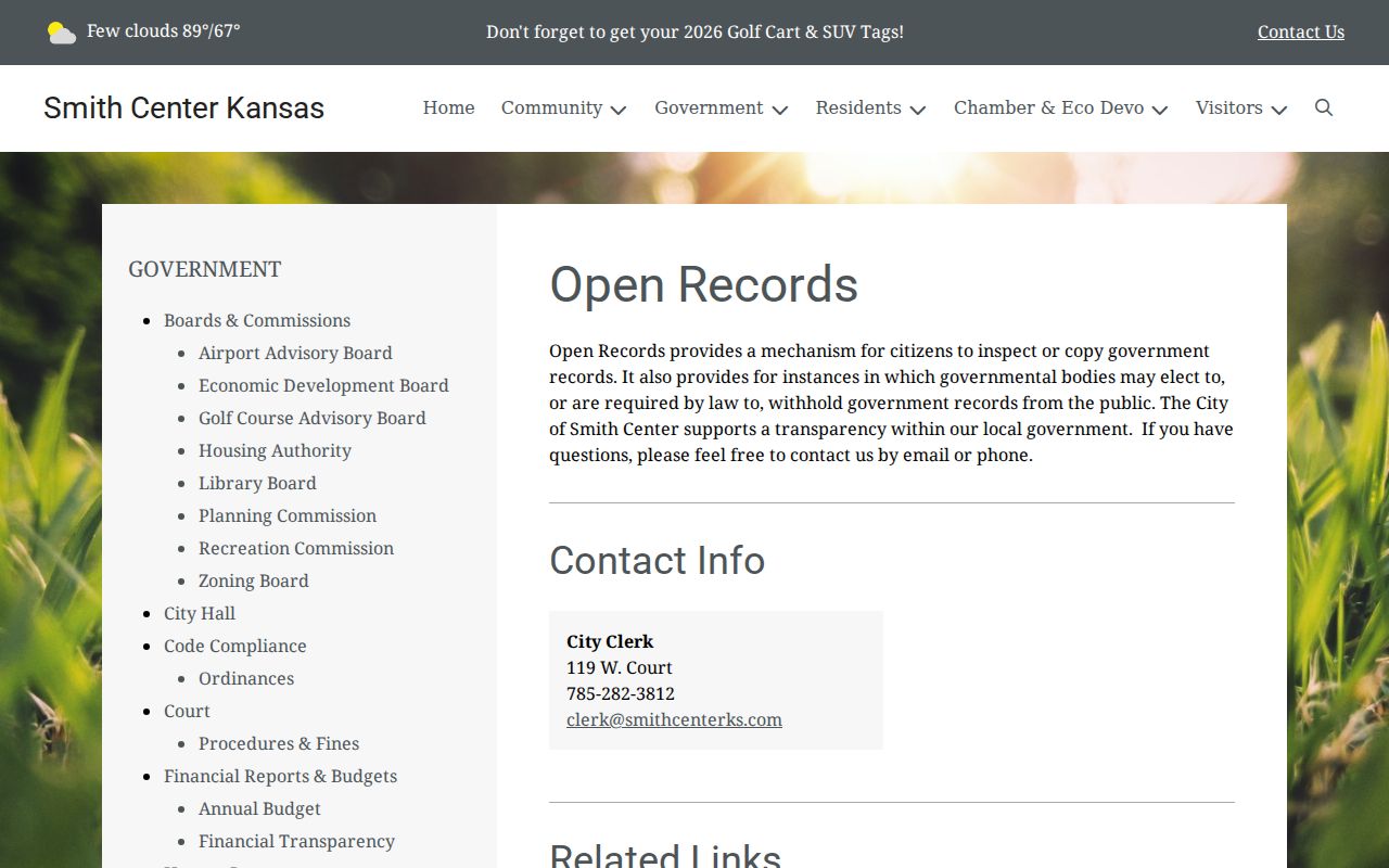 Smith Center court records open-records page