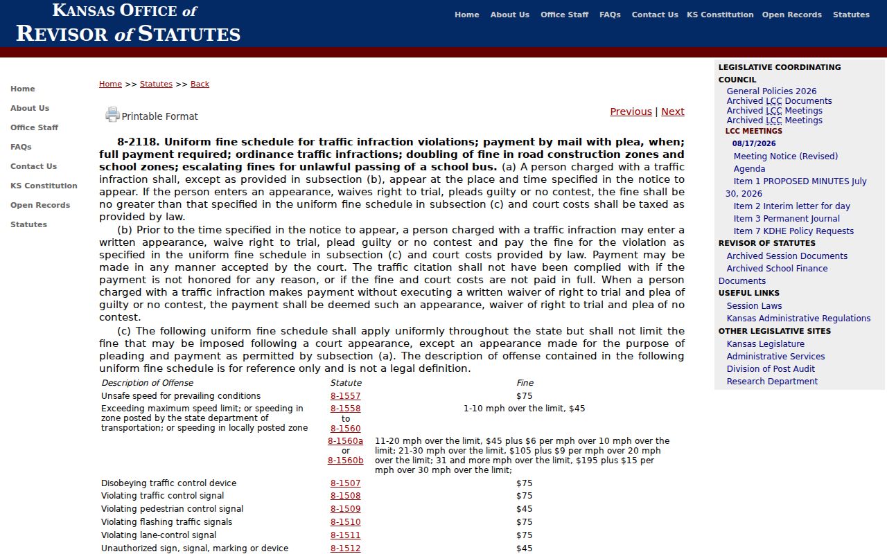 Smith Center court records Kansas traffic statute